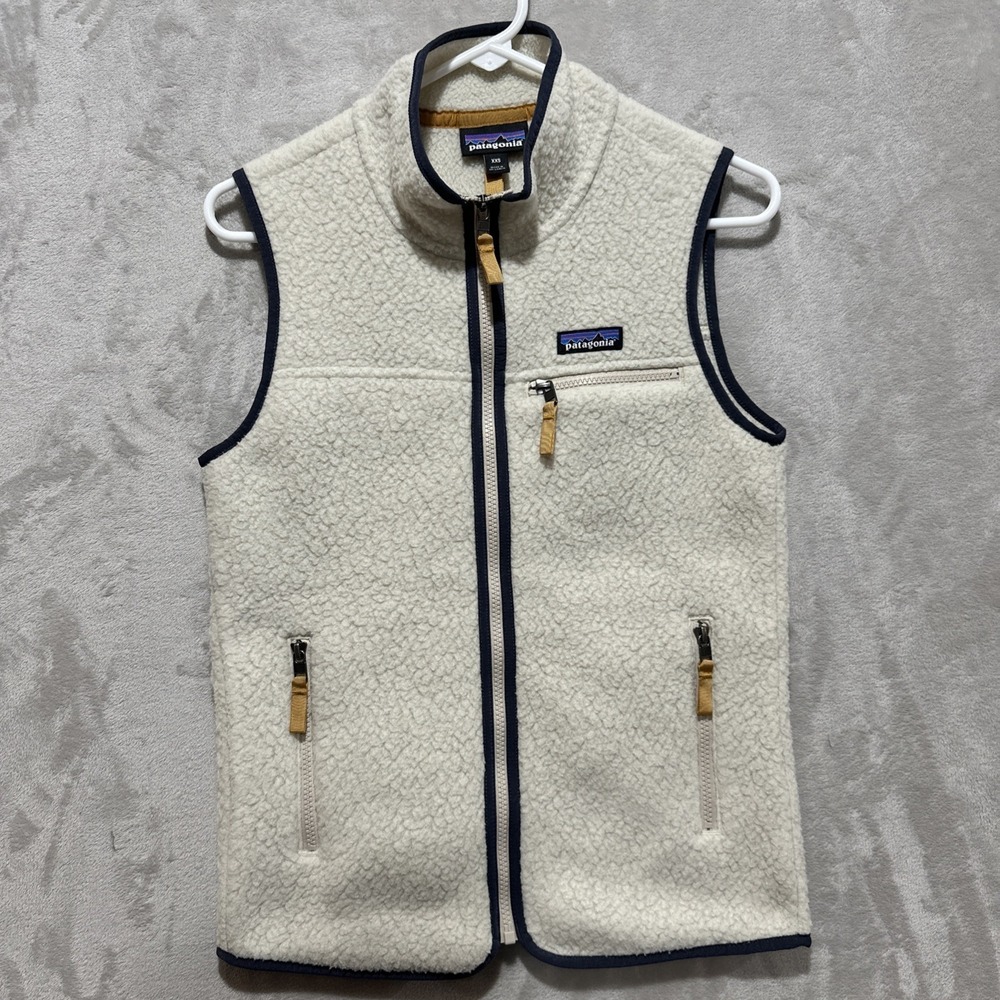 Patagonia Women's Retro‎ Pile Vest Size 2XS Pelican Cream Zipped Pocket
